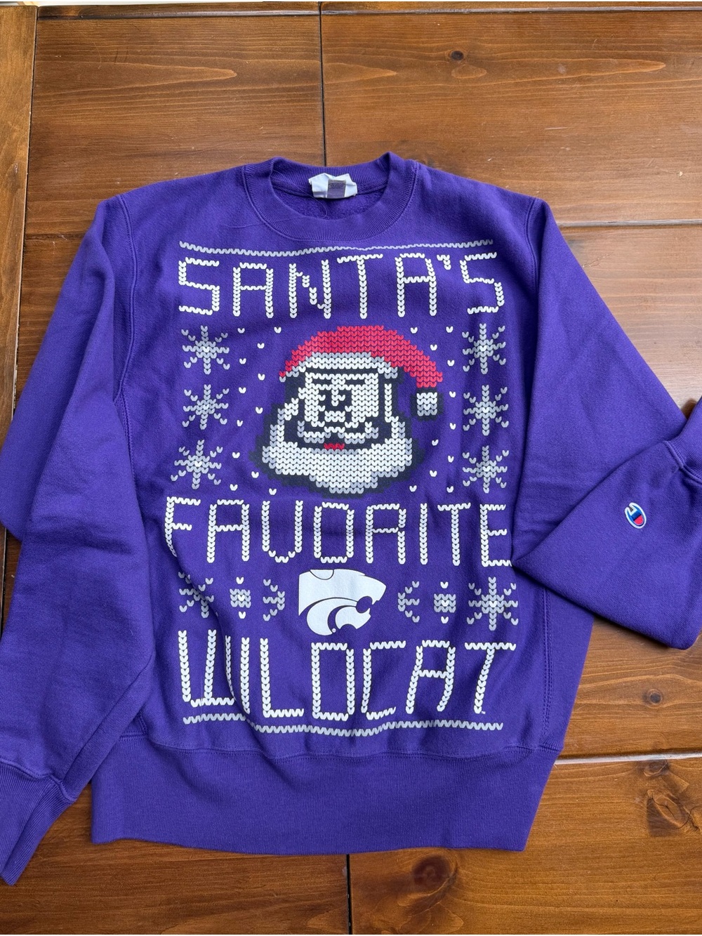 Champion Reverse Weave K-State KSU Ugly Christmas Sweater Crewneck Small Purple